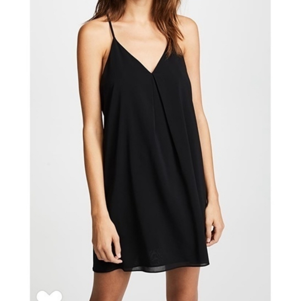 Alice and Olivia Y-Back Mini Slip Dress Black Georgette Silk Size Small